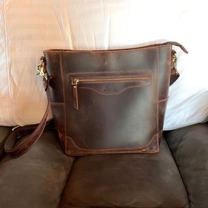 S-zone Genuine leather tote crossbody purse handbag. Dark brown